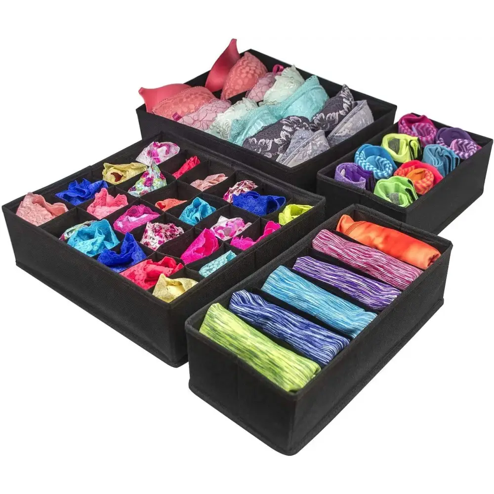 4 Pack Foldable Drawer Dividers Storage Boxes (Black) - Home & Garden > Storage