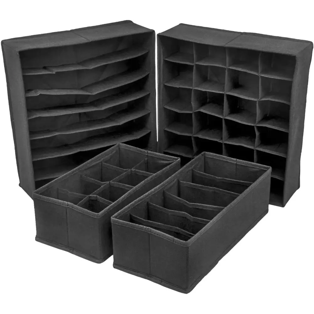 4 Pack Foldable Drawer Dividers Storage Boxes (Black) - Home & Garden > Storage