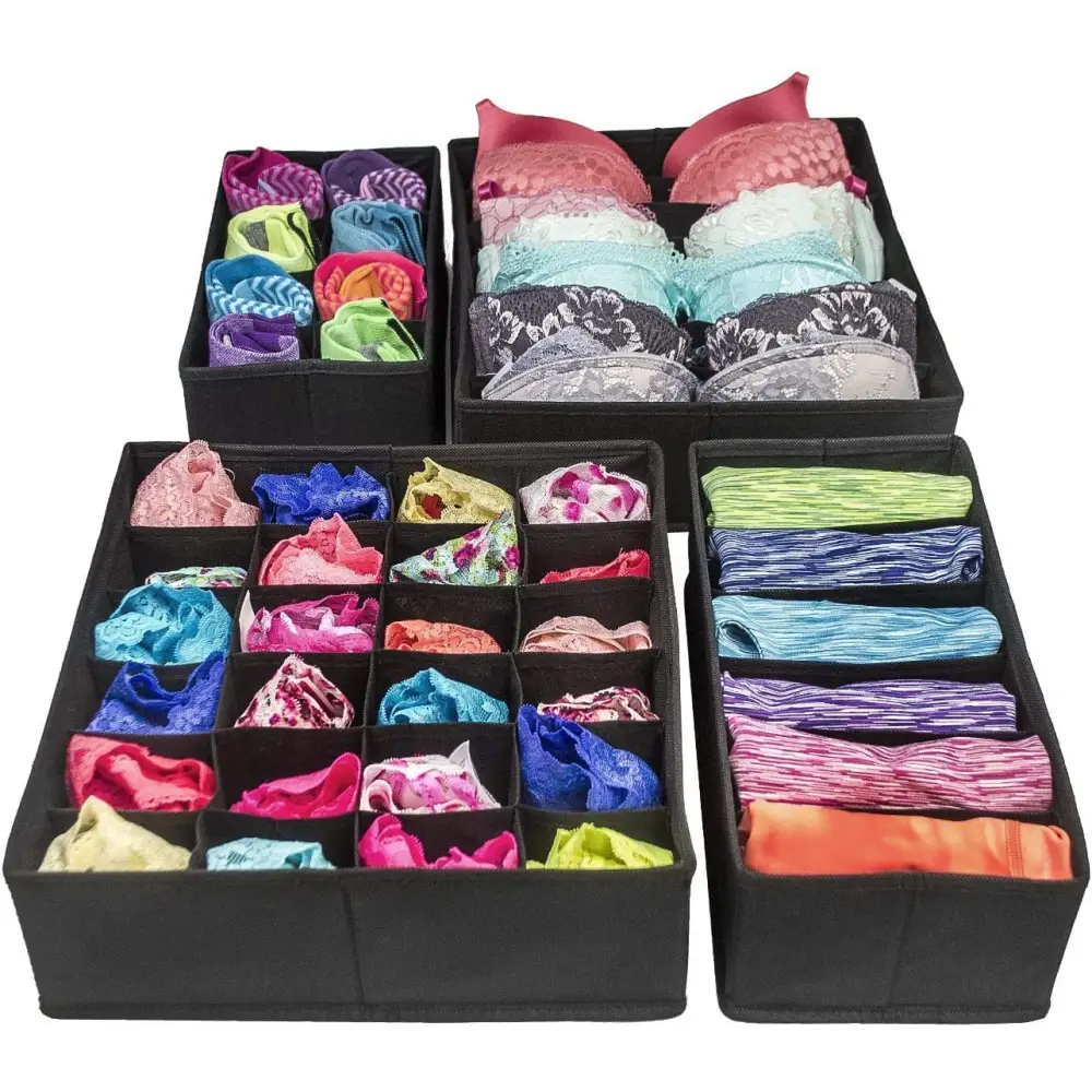 4 Pack Foldable Drawer Dividers Storage Boxes (Black) - Home & Garden > Storage