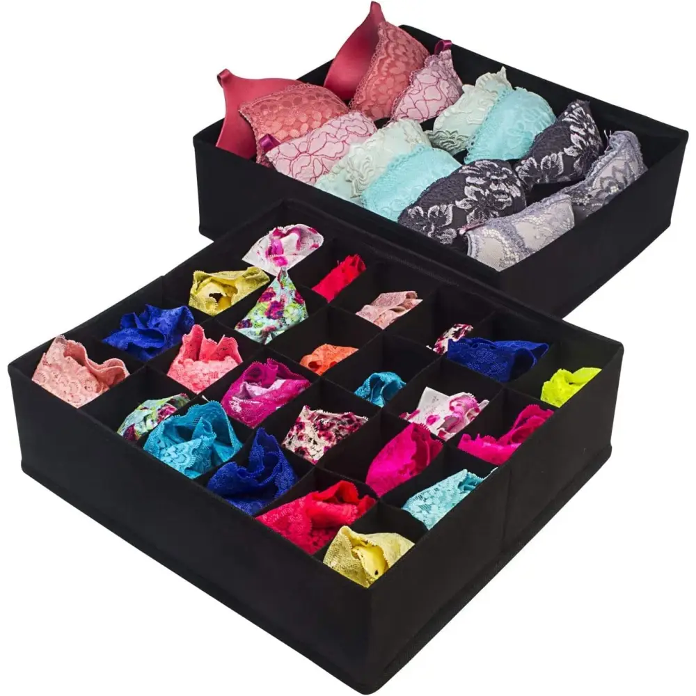 4 Pack Foldable Drawer Dividers Storage Boxes (Black) - Home & Garden > Storage