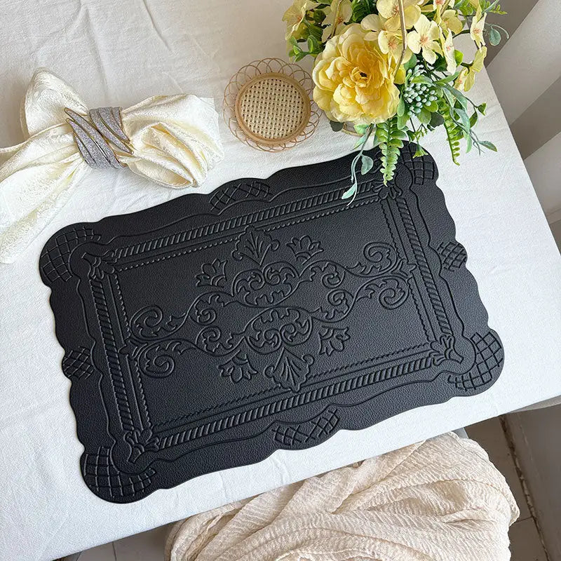4 pcs Decorative Faux Leather Placemats - Unique Shape Beautiful Packaging (Black) - Home & Garden > Kitchenware >