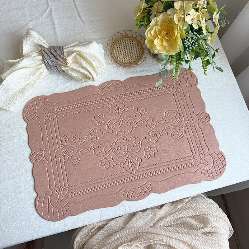 4 pcs Decorative Faux Leather Placemats - Unique Shape Beautiful Packaging (Pink) - Home & Garden > Kitchenware >