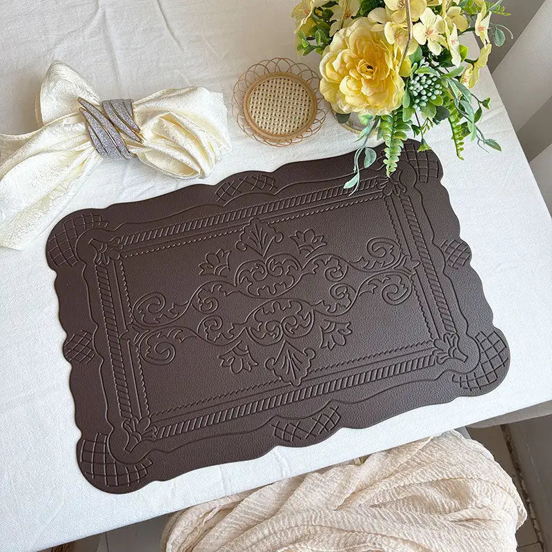 4 pcs Decorative Faux Leather Placemats - Unique Shape Beautiful Packaging (Coffee) - Home & Garden > Kitchenware >