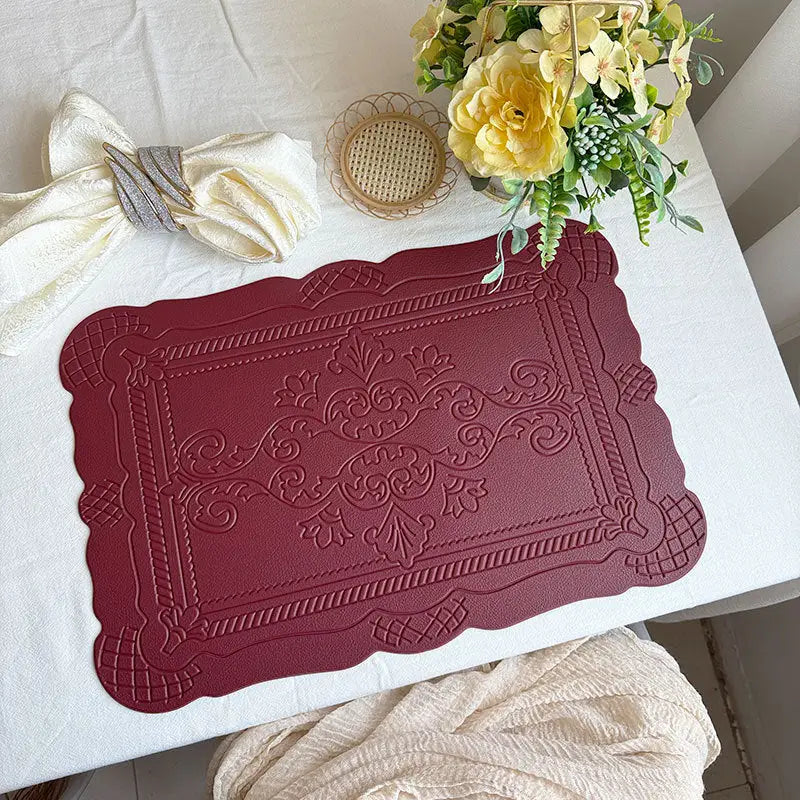 4 pcs Decorative Faux Leather Placemats - Unique Shape Beautiful Packaging (Red) - Home & Garden > Kitchenware >