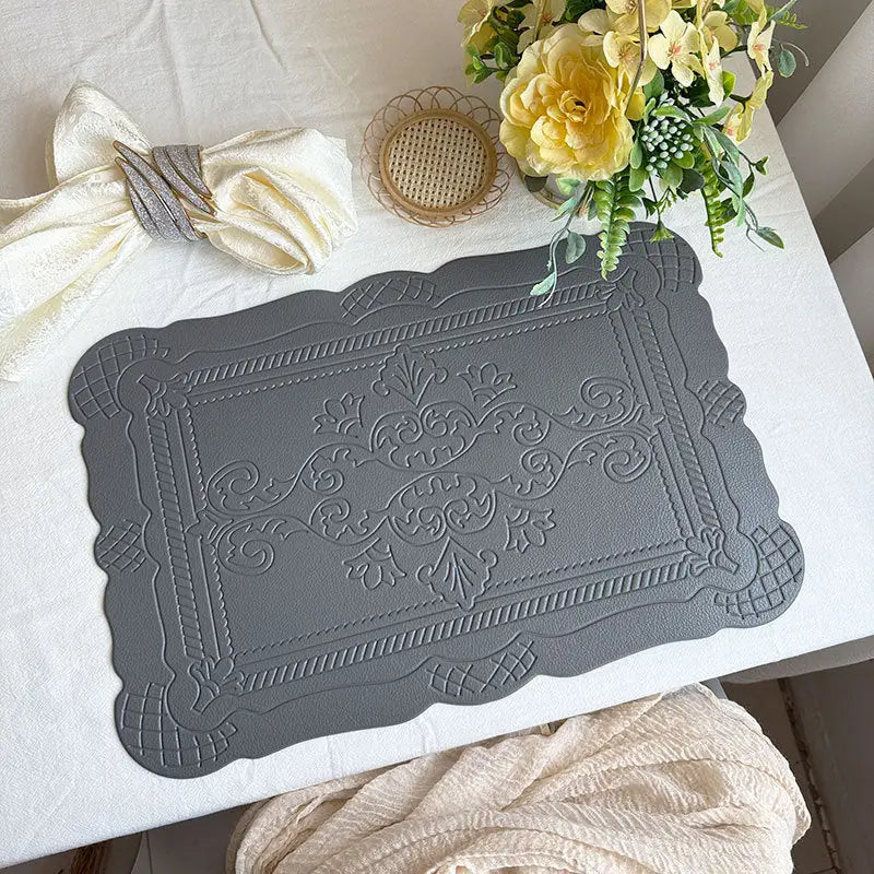 4 pcs Decorative Faux Leather Placemats - Unique Shape Beautiful Packaging (Dark gray) - Home & Garden > Kitchenware >