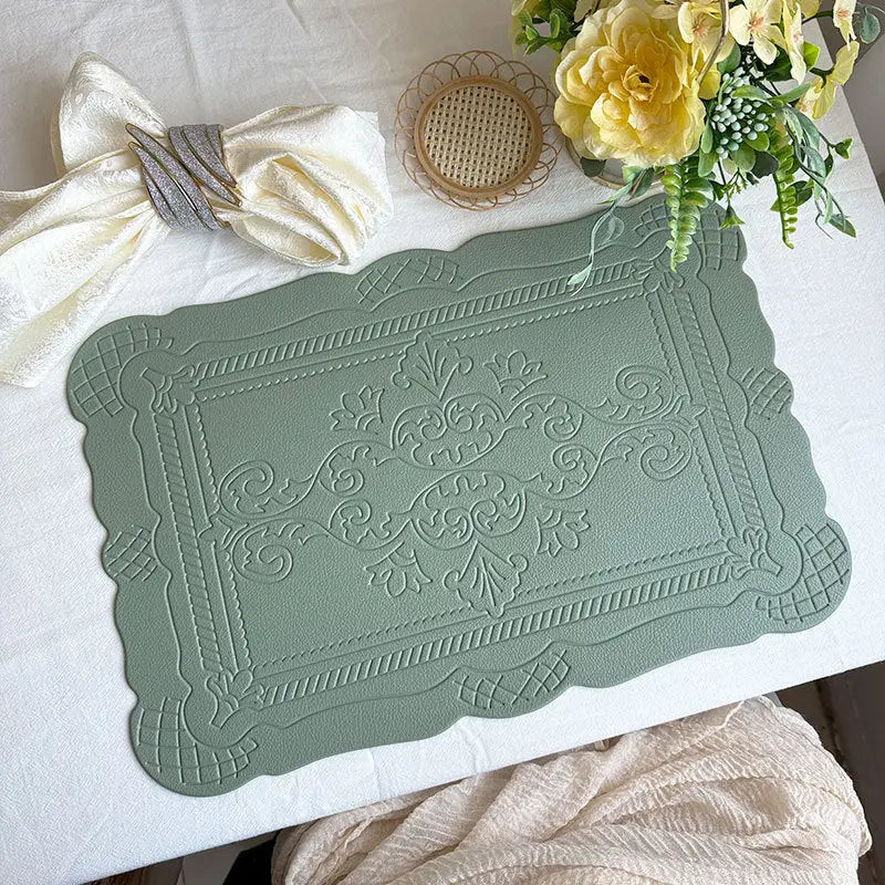 4 pcs Decorative Faux Leather Placemats - Unique Shape Beautiful Packaging (Bean green) - Home & Garden > Kitchenware >
