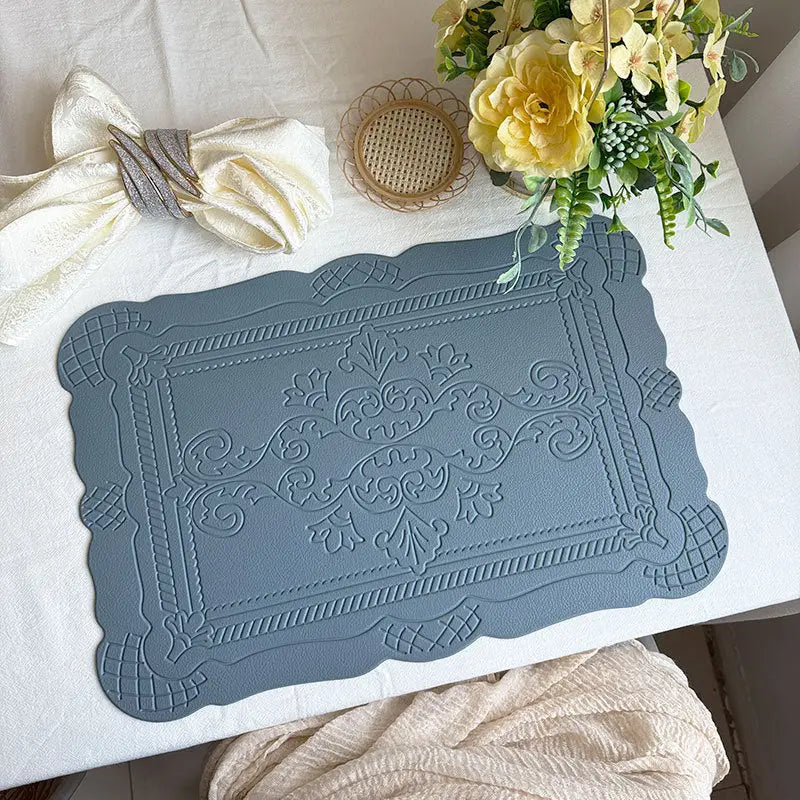 4 pcs Decorative Faux Leather Placemats - Unique Shape Beautiful Packaging (Light blue) - Home & Garden > Kitchenware >