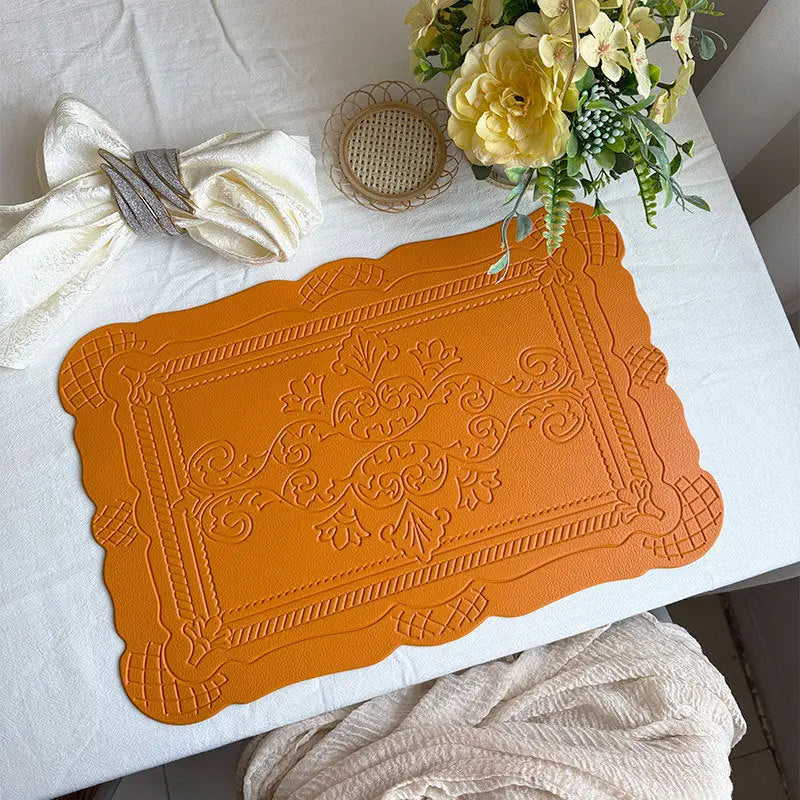 4 pcs Decorative Faux Leather Placemats - Unique Shape Beautiful Packaging (Yellow) - Home & Garden > Kitchenware >