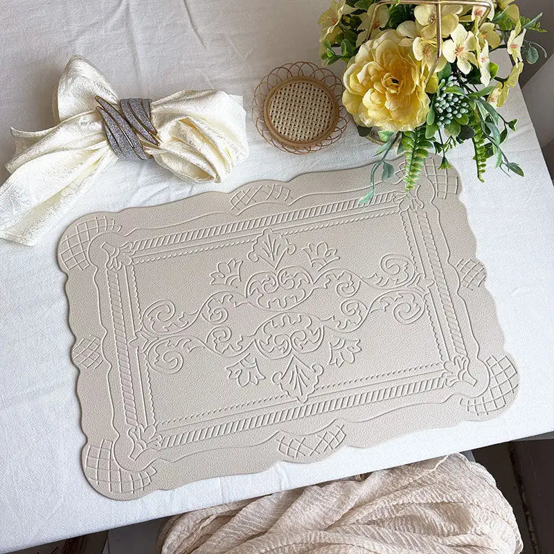 4 pcs Decorative Faux Leather Placemats - Unique Shape Beautiful Packaging (Beige) - Home & Garden > Kitchenware >