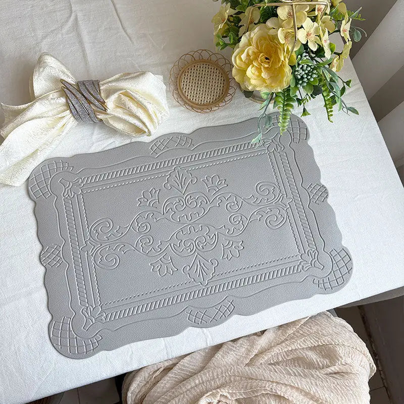 4 pcs Decorative Faux Leather Placemats - Unique Shape Beautiful Packaging (Light gray) - Home & Garden > Kitchenware >