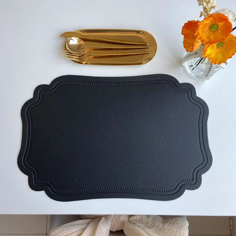 4 pcs Retro Faux Leather Placemat - Waterproof & Oil-Proof Dining Table Mat (Black) - Home & Garden > Kitchenware >