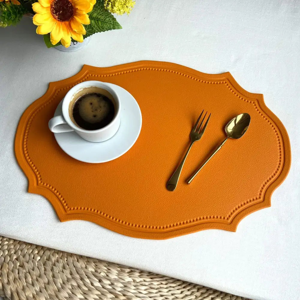 4 pcs Retro Faux Leather Placemat - Waterproof & Oil-Proof Dining Table Mat (Yellow) - Home & Garden > Kitchenware >