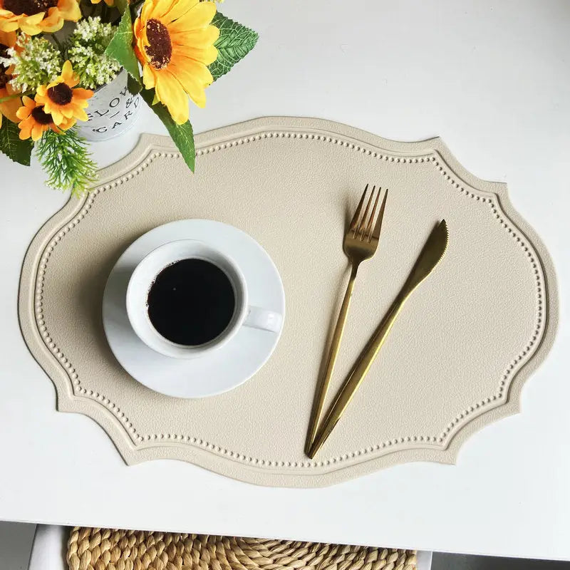 4 pcs Retro Faux Leather Placemat - Waterproof & Oil-Proof Dining Table Mat (Beige) - Home & Garden > Kitchenware >