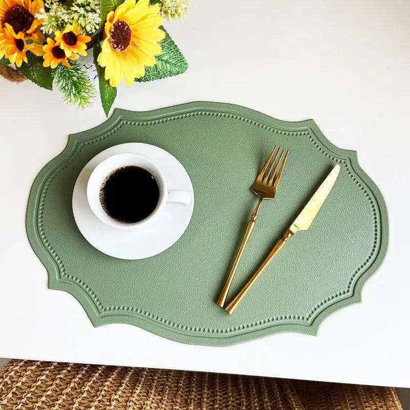 4 pcs Retro Faux Leather Placemat - Waterproof & Oil-Proof Dining Table Mat (Bean Green) - Home & Garden > Kitchenware