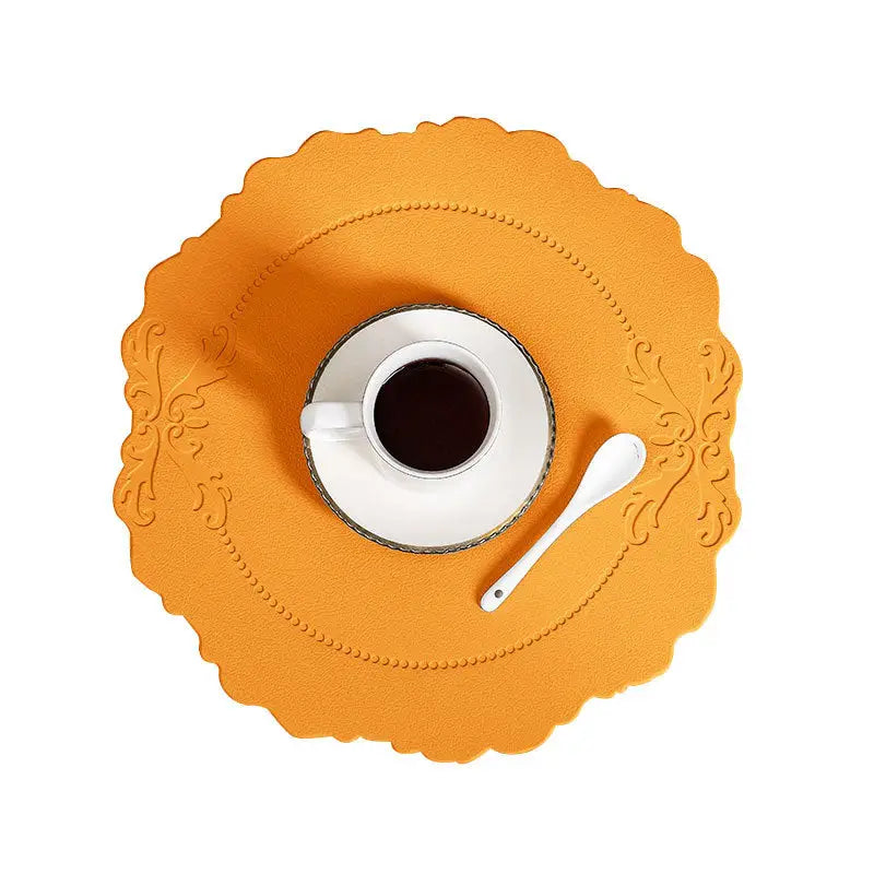 4 pcs Retro Faux Leather Placemat - Waterproof & Oil-Proof Dining Table Mat (Orange) - Home & Garden > Kitchenware >
