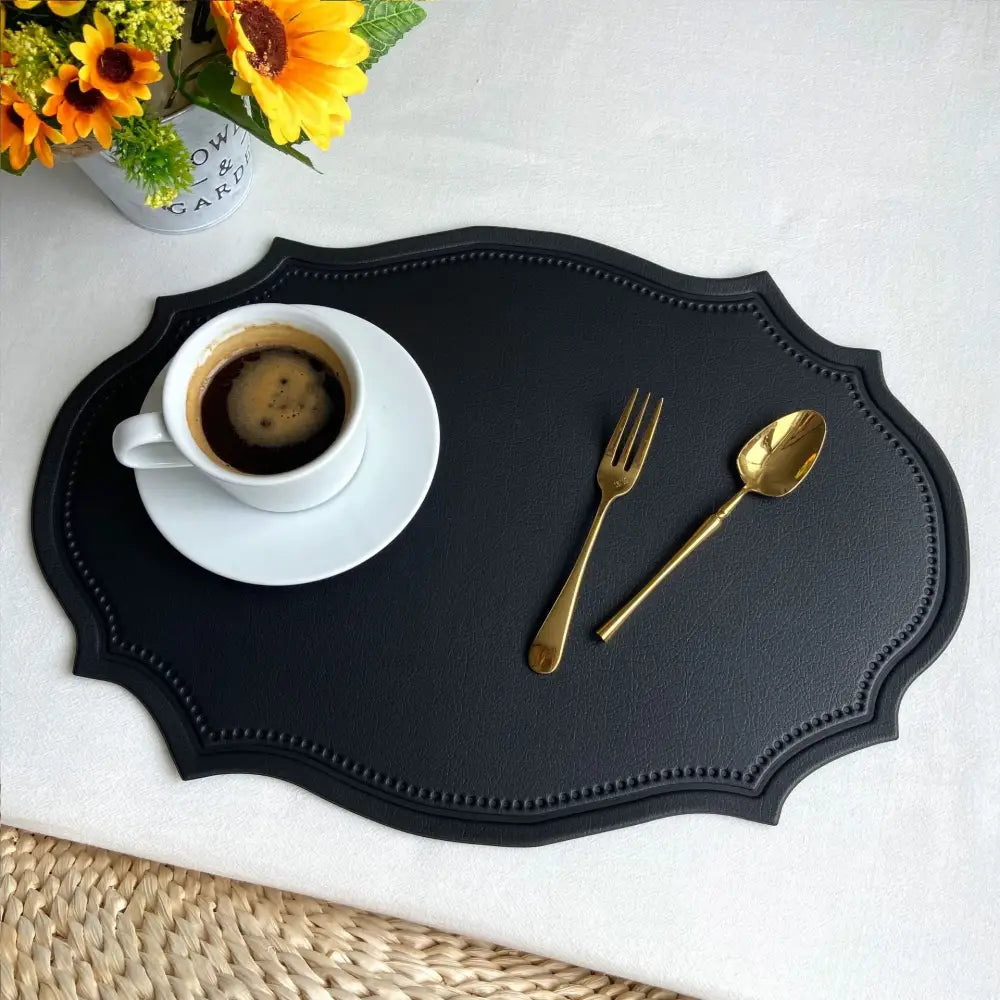 4 pcs Retro Faux Leather Placemat - Waterproof & Oil-Proof Dining Table Mat (Black) - Home & Garden > Kitchenware >