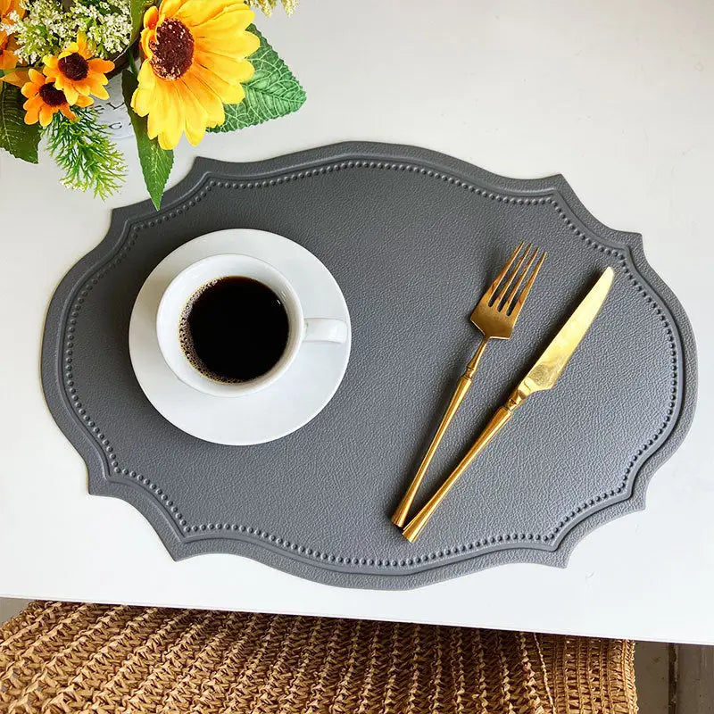 4 pcs Retro Faux Leather Placemat - Waterproof & Oil-Proof Dining Table Mat (Dark gray) - Home & Garden > Kitchenware >