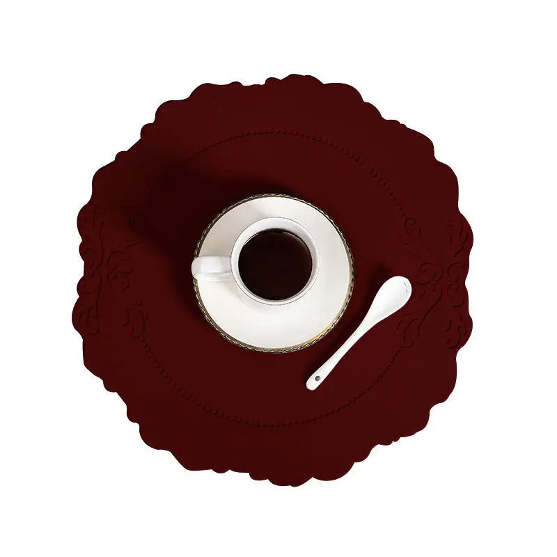 4 pcs Retro Faux Leather Placemat - Waterproof & Oil-Proof Dining Table Mat (Wine red) - Home & Garden > Kitchenware >