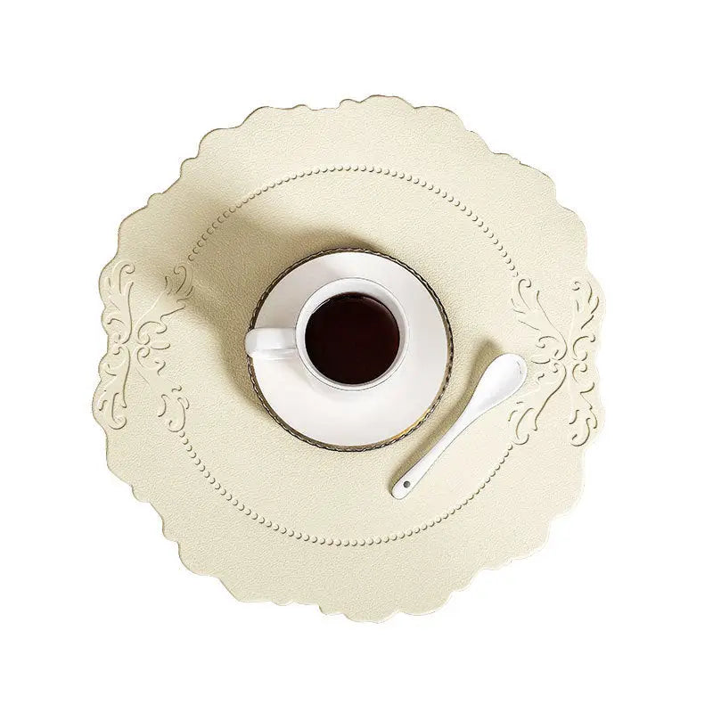 4 pcs Retro Faux Leather Placemat - Waterproof & Oil-Proof Dining Table Mat (Beige) - Home & Garden > Kitchenware >