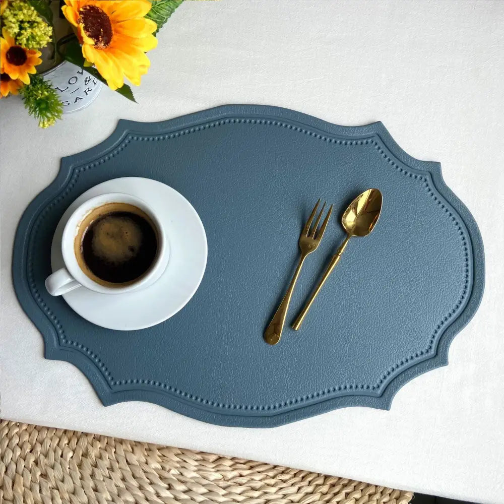 4 pcs Retro Faux Leather Placemat - Waterproof & Oil-Proof Dining Table Mat (Light blue) - Home & Garden > Kitchenware