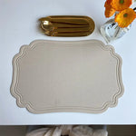 4 pcs Retro Faux Leather Placemat - Waterproof & Oil-Proof Dining Table Mat (Beige) - Home & Garden > Kitchenware >