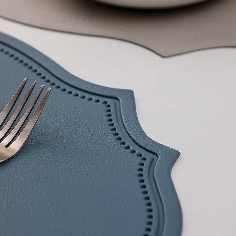 4 pcs Retro Faux Leather Placemat - Waterproof & Oil-Proof Dining Table Mat (Light blue) - Home & Garden > Kitchenware