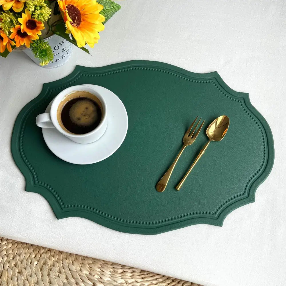 4 pcs Retro Faux Leather Placemat - Waterproof & Oil-Proof Dining Table Mat (Dark green) - Home & Garden > Kitchenware