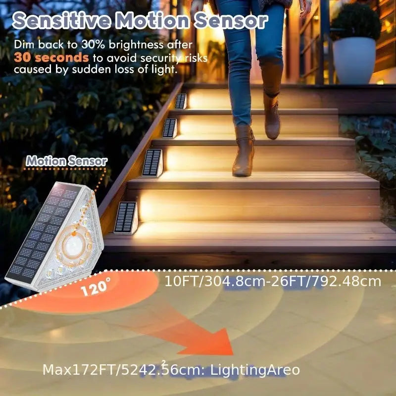 4 Pcs White Bright 14-LED Solar Powered Step Lights - Automatic Outdoor Waterproof Illumination for Stairs Deck Pathway