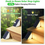 4 Pcs White Bright 14-LED Solar Powered Step Lights - Automatic Outdoor Waterproof Illumination for Stairs Deck Pathway