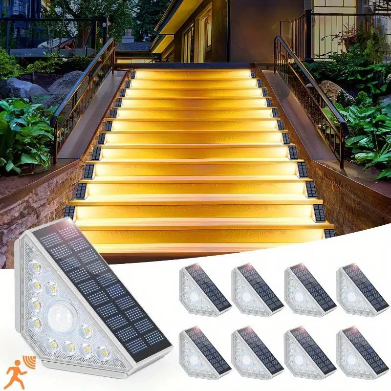 4 Pcs White Bright 14-LED Solar Powered Step Lights - Automatic Outdoor Waterproof Illumination for Stairs Deck Pathway