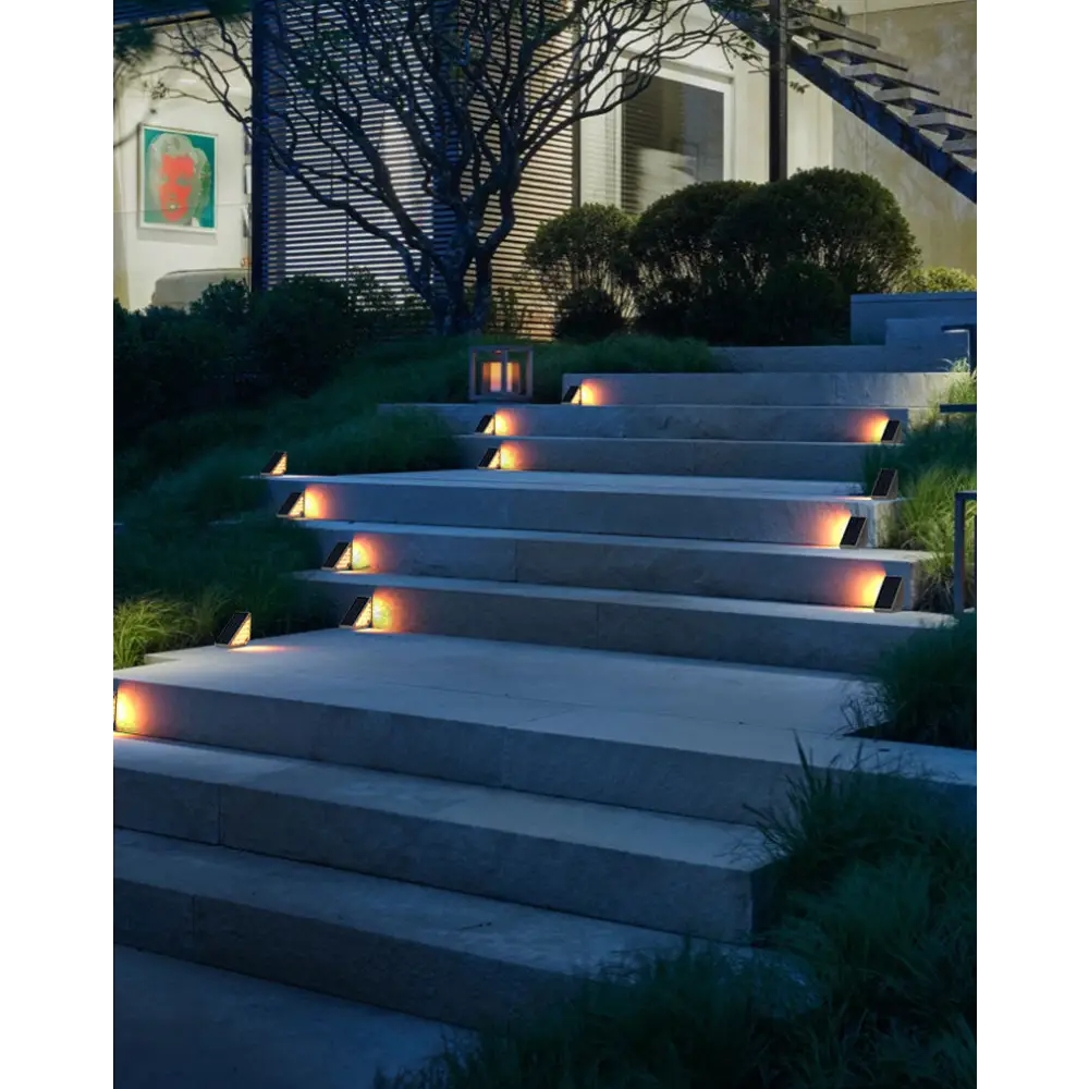 4 Pcs White Bright 14-LED Solar Powered Step Lights - Automatic Outdoor Waterproof Illumination for Stairs Deck Pathway