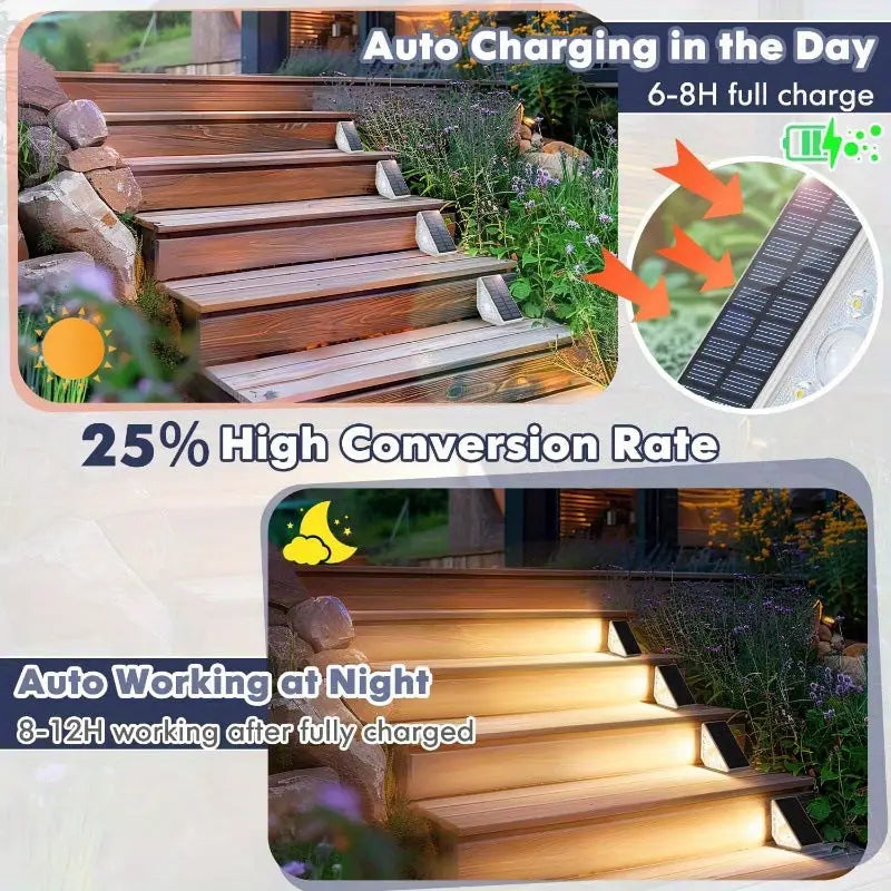 4 Pcs White Bright 14-LED Solar Powered Step Lights - Automatic Outdoor Waterproof Illumination for Stairs Deck Pathway
