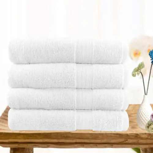 4 piece ultra light cotton bath towels in white - Home & Garden > Bathroom Accessories > Bath Towels & Robes