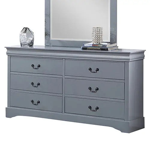 4 Pieces Bedroom Suite in Solid Wood & MDF Queen Size Grey Colour Bed Bedside Table & Dresser - Furniture > Bedroom >