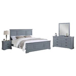 4 Pieces Bedroom Suite in Solid Wood & MDF Queen Size Grey Colour Bed Bedside Table & Dresser - Furniture > Bedroom >