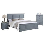 4 Pieces Bedroom Suite in Solid Wood & MDF Queen Size Grey Colour Bed Bedside Table & Tallboy - Furniture > Bedroom >