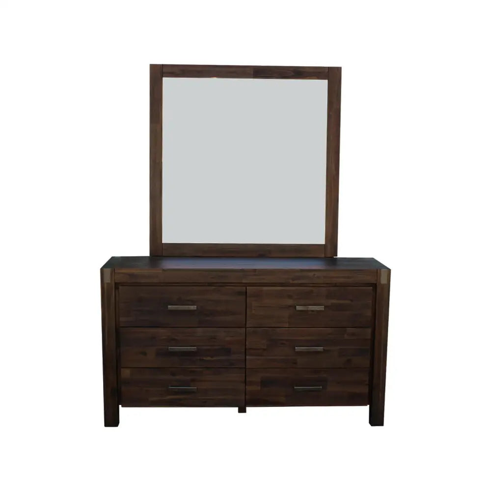 4 Pieces Bedroom Suite in Solid Wood Veneered Acacia Construction Timber Slat Double Size Chocolate Colour Bed Bedside