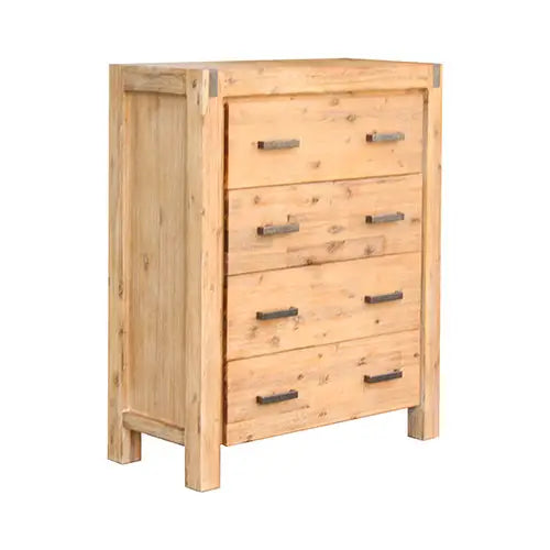 4 Pieces Bedroom Suite in Solid Wood Veneered Acacia Construction Timber Slat King Size Oak Colour Bed Bedside Table &