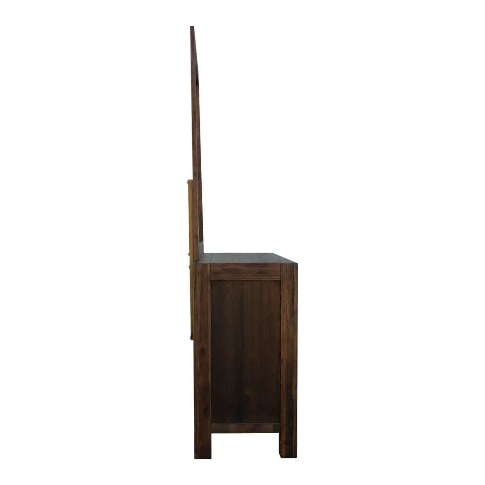 4 Pieces Bedroom Suite in Solid Wood Veneered Acacia Construction Timber Slat Double Size Chocolate Colour Bed Bedside