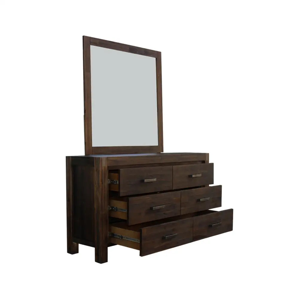 4 Pieces Bedroom Suite in Solid Wood Veneered Acacia Construction Timber Slat Double Size Chocolate Colour Bed Bedside