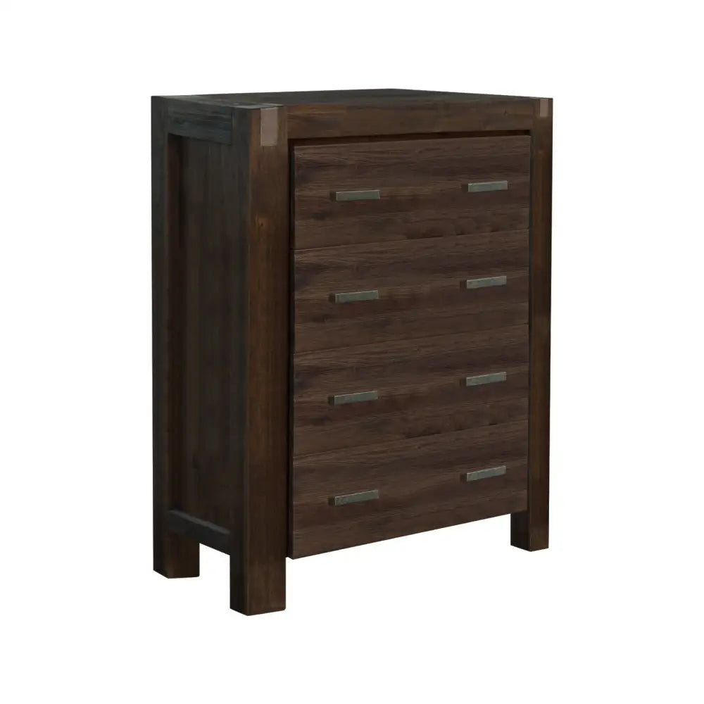 4 Pieces Bedroom Suite in Solid Wood Veneered Acacia Construction Timber Slat Queen Size Chocolate Colour Bed Bedside