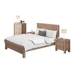 4 Pieces Bedroom Suite in Solid Wood Veneered Acacia Construction Timber Slat Queen Size Oak Colour Bed Bedside Table &