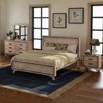 4 Pieces Bedroom Suite King Size Silver Brush in Acacia Wood Construction Bed Bedside Table & Dresser - Furniture >