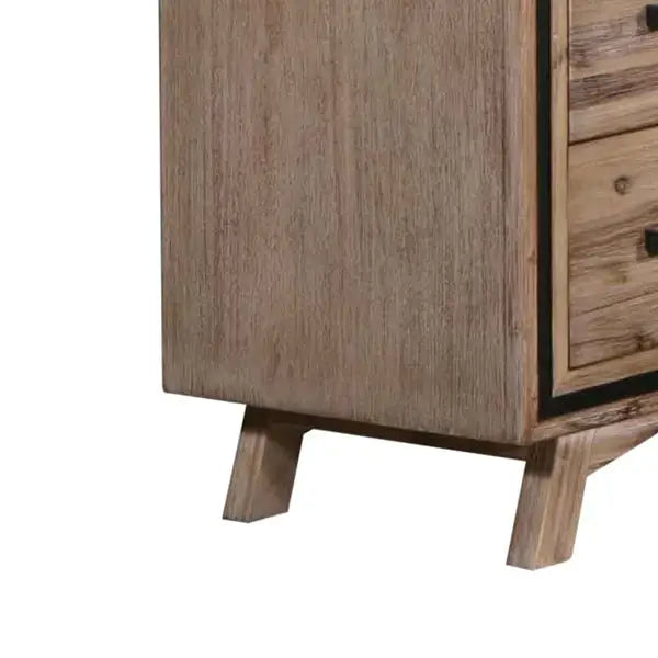 4 Pieces Bedroom Suite King Size Silver Brush in Acacia Wood Construction Bed Bedside Table & Tallboy - Furniture >
