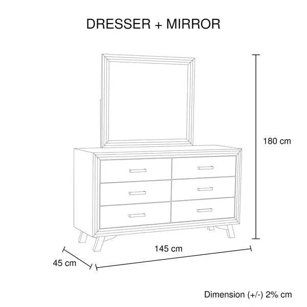 4 Pieces Bedroom Suite King Size Silver Brush in Acacia Wood Construction Bed Bedside Table & Dresser - Furniture >
