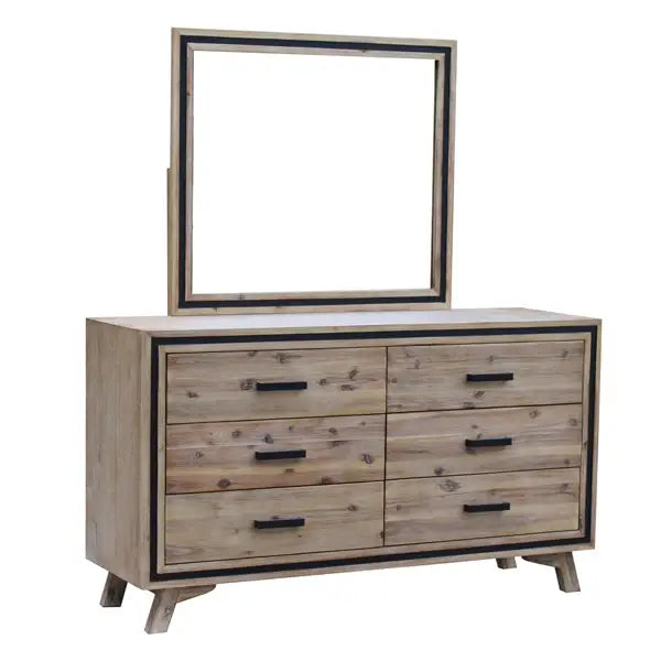4 Pieces Bedroom Suite King Size Silver Brush in Acacia Wood Construction Bed Bedside Table & Dresser - Furniture >
