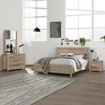 4 Pieces Bedroom Suite Natural Wood Like MDF Structure Double Size Oak Colour Bed Bedside Table & Dresser - Furniture >