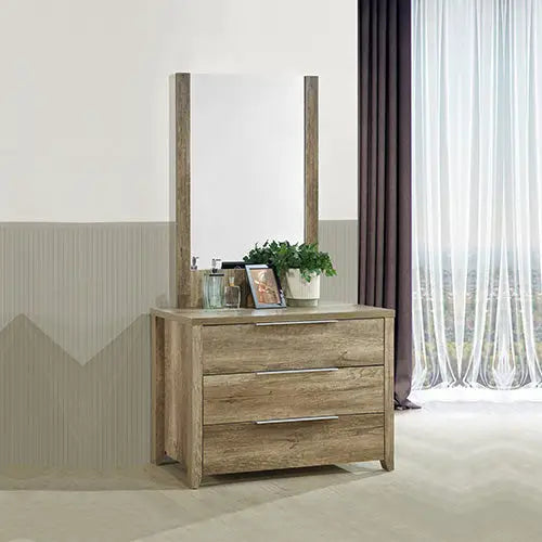 4 Pieces Bedroom Suite Natural Wood Like MDF Structure Double Size Oak Colour Bed Bedside Table & Dresser - Furniture >