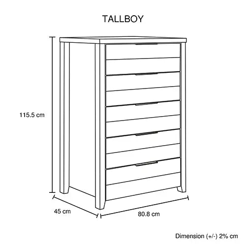 4 Pieces Bedroom Suite Natural Wood Like MDF Structure Queen Size White Ash Colour Bed Bedside Table & Tallboy