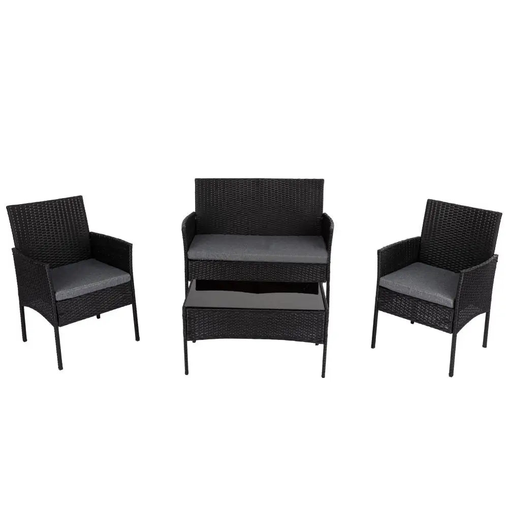 4 Seater Wicker Outdoor Lounge Set - Black - Furniture > Outdoor
